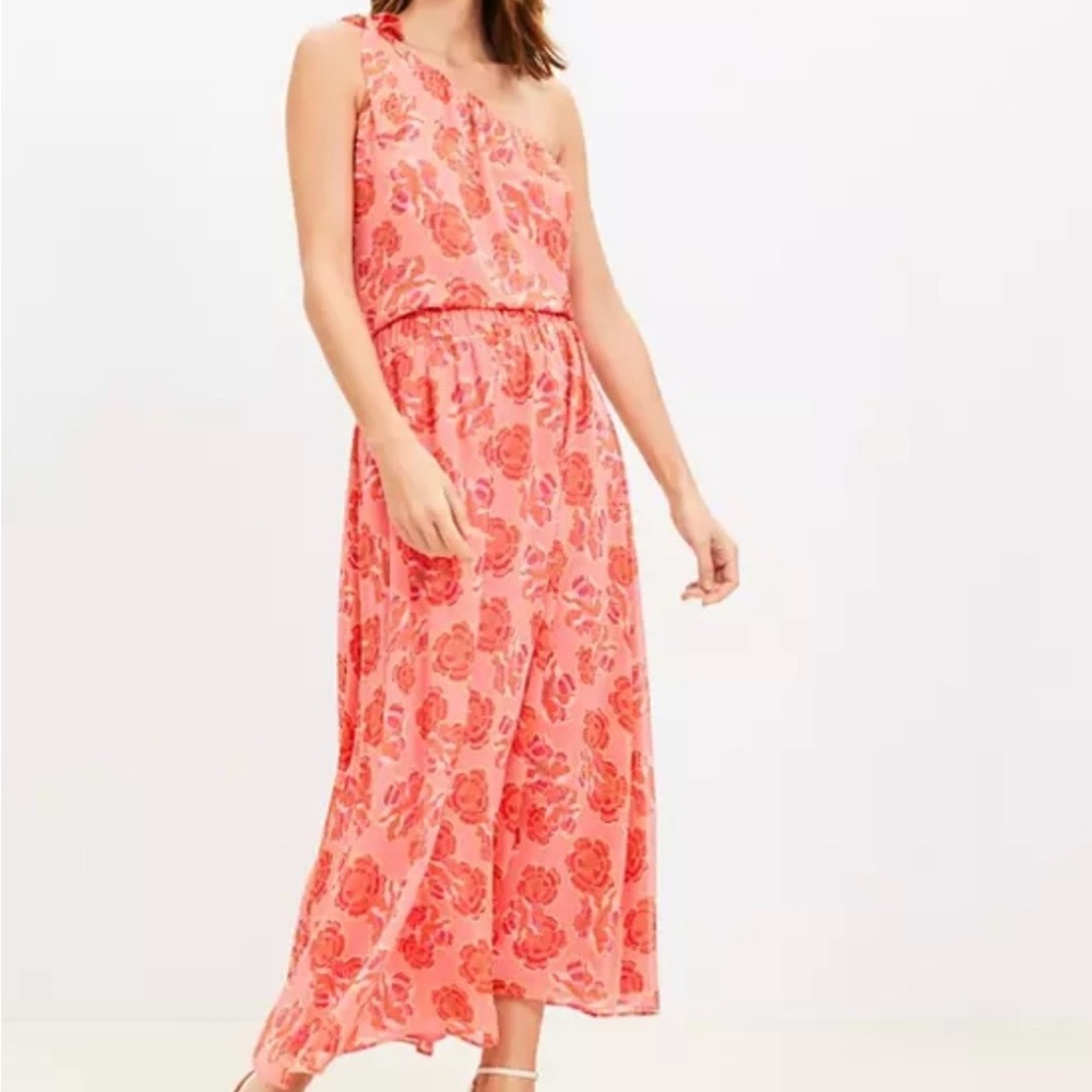 LOFT Textured Floral Pull On Maxi Skirt in Fresh Guava